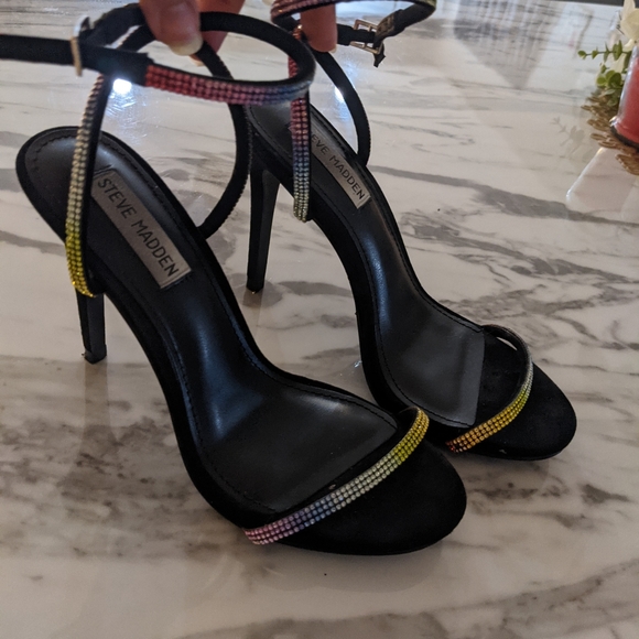 Steve Madden Festive Multi Rainbow Strappy Heels - Picture 2 of 11